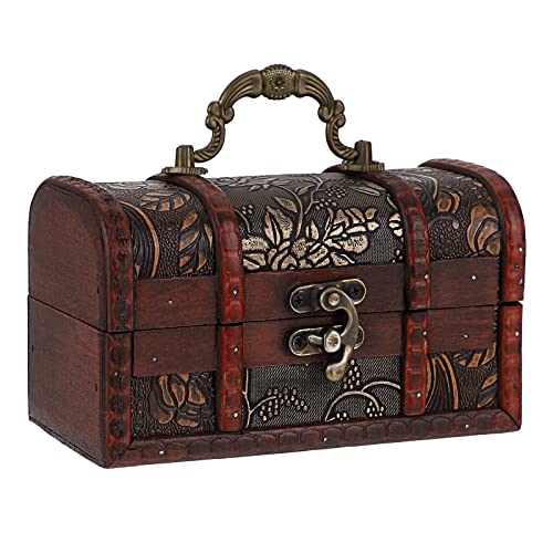 ELLDOO Vintage Treasure Chest Box, Pirate Keepsakes Box for Kids Gifts, Wooden Treasure Storage Box Decorative Box for Jewelry Pearl Trinkets, Small