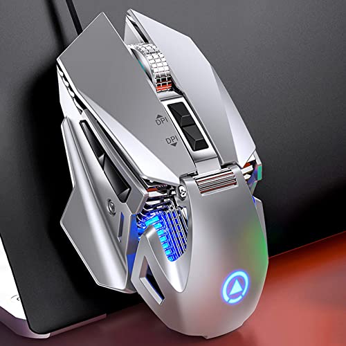 CENGNIAN A824 RGB Gaming Mouse, 200 to 7200 DPI Wired Optical Gamer Mouse, Carving Esports Mechanical Wired Game Mouse with 7 Programmable Buttons, Programming Optical Computer Accessories (Silver)