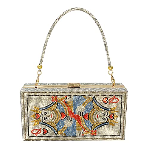 pearl&she Diamond Women Evening Handbags Purse Minaudiere Clutch Bag,Stack of Cash Dollars Crystal Clutch Purses (Sliver Poker)