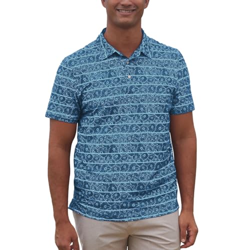 Reyn Spooner Halu'a Pua Floral Hawaiian Print Performance Polo, Blue, L
