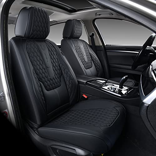 Coverado Leather Seat Covers for Car, Waterproof Front Car Seat Covers with Lumbar Support Universal Fit for Most Sedans SUV Pick-up Truck(Black)