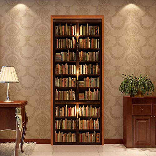 TUOKING Door Sticker, Peel and Stick Vinyl Door Decals, Self-Adhesive Mural for Home Decor, 30.3'W x 78.7'L, Set of 2 Sheets, Bookshelf