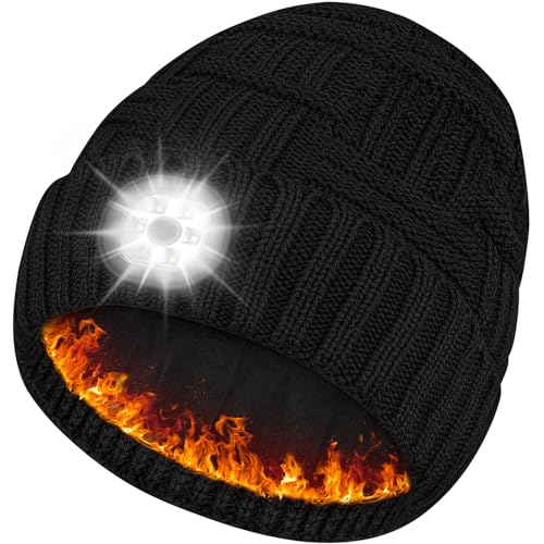 Bosttor Beanie with The Light, Fleece Lined Winter Hat, Stocking Stuffers for Men Women Teens Gifts for Dad Mom Guys Him Her Black