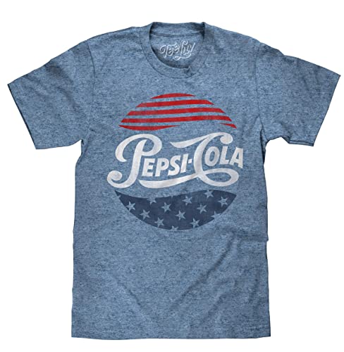 Tee Luv Men's Patriotic Stars and Stripes Pepsi Cola Shirt, Cabo Blue Heather, L