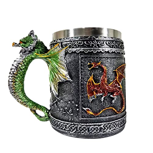 Game of Thrones Medieval Roaring Dragon Mug, 15 oz Stainless Coffee Cup for Dragon Lovers Collector, Ideas Gift Beer Stein Tankard, Vikings merchandise, Novelty Gothic Party Decoration