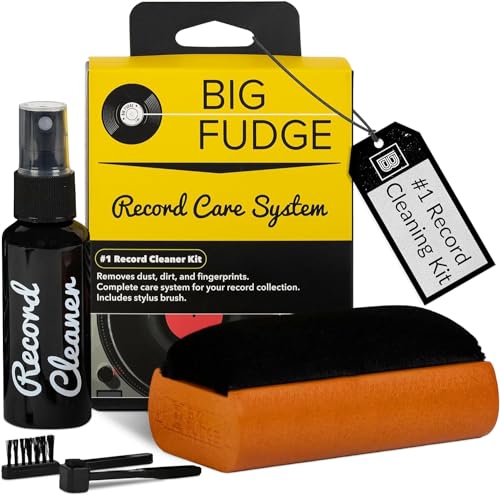 Big Fudge Vinyl Record Cleaning Kit - Complete 4-in-1 - Includes Ultra-Soft Velvet Record Brush, XL Cleaning Liquid, Stylus Brush and Storage Pouch! Will NOT Scratch Your Records