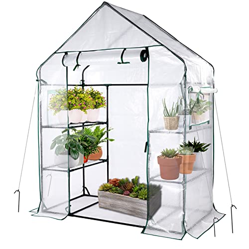 KOKSRY Mini Greenhouse,Greenhouses for Outdoors,Portable Walk in Green House for Garden Plants That Need Frost Protection and Away from Pests, Animals(56'x30'x76')-White