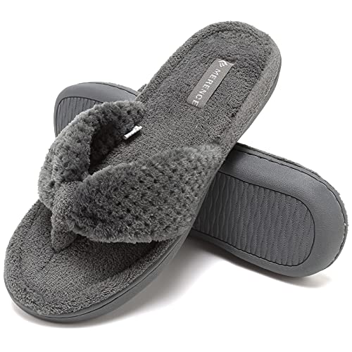 CIOR Women's Cozy Memory Foam Spa Thong Flip Flops House Indoor Slippers Plush Gridding Velvet Lining Clog Style-U1MTW017-Dark Gray -38-39