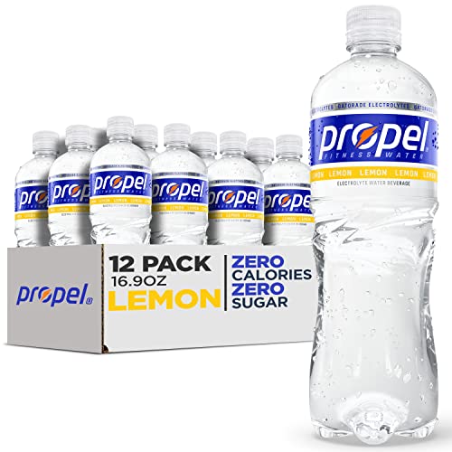 Propel, Lemon, Zero Calorie Sports Drinking Water with Electrolytes and Vitamins C&E, 16.9 Ounce Bottles (Pack of 12), 16.9 Fl Oz (Pack of 12)