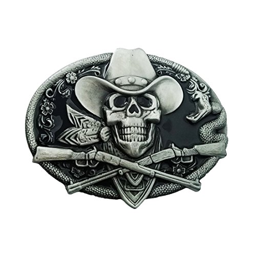 YOQUCOL Ghost Skeleton Skull Belt Buckle for Men American Native Western Cowboy Belt Buckle Black Enamel