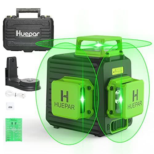 Huepar 3D Cross Line Self-leveling Laser Level, 3 x 360 Green Beam Three-Plane Leveling and Alignment Laser Tool, Hard Carry Case Included - B03CG Pro