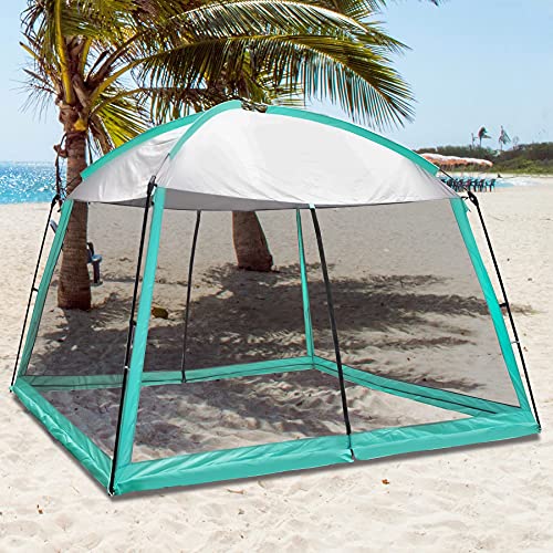 GREGIN Screen House Room 11x11 Ft Mesh Net Tent Canopy Shelter Gazebo, Easy Setup & Waterproof & Sunshade, Suitable for Camping Trip, Backyard, Beach, Picnic - Blue