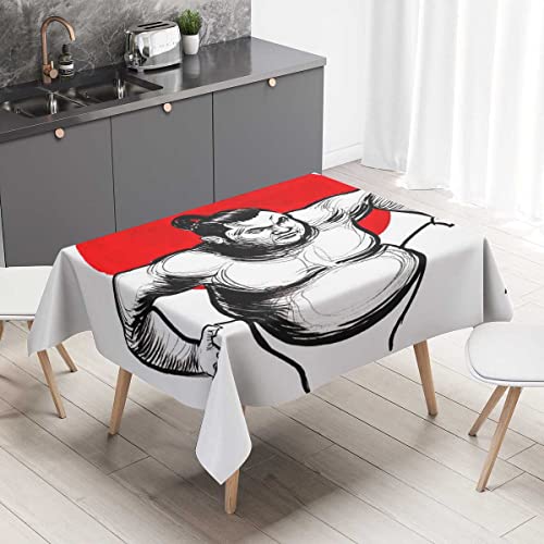 Sumo Wrestler Illustration Winter Tablecloth Fabric Table Cover Decor for Dining Room 54 X 54 Inch