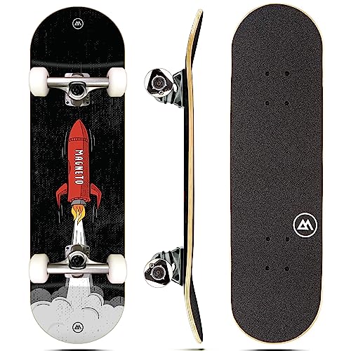 Magneto Complete Skateboard | Maple Wood | ABEC 5 Bearings | Double Kick Concave Deck | Kids Skateboard Cruiser Skateboard | Skateboards for Beginners, Teens & Adults (Free Stickers Included)
