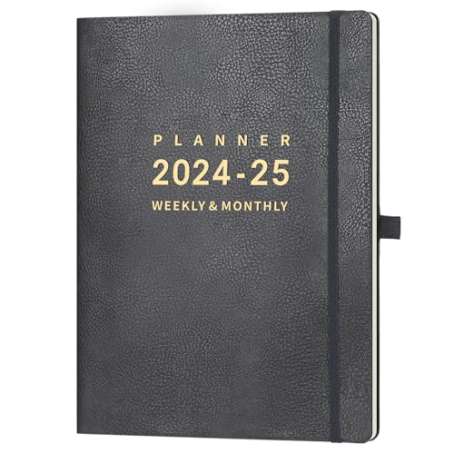 2024-2025 Planner - July 2024 - June 2025, Planner 2024-2025 Daily Weekly and Monthly, 8.5' x 11', Pen Holder, Calendar Stickers, Pocket, 25 Notes Pages, Faux Leather Cover, A4 Premium Paper -Gray