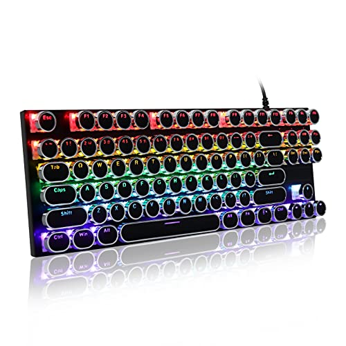 YOCUNKER K66 USB Wired Mechanical Gaming Keyboard, Red Axis 87 Keys, RGB LED Backlit, Ergonomic Typewriter Style, Waterproof Compact Keyboard for PC/Laptop/Windows/Work/Games (Black)