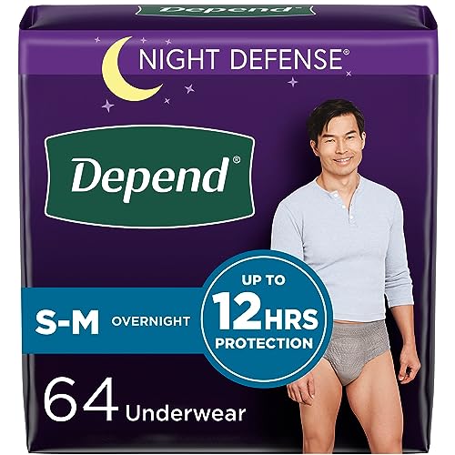 Depend Night Defense Adult Incontinence Underwear for Men, Disposable, Overnight, Small/Medium, Grey, 64 Count (4 Packs of 16), Packaging May Vary