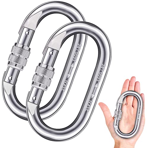 Heavy Duty Carabiner Clip Climbing Carabiner(25kn=5600lbs),Hook with Screwgate Multipurpose for Climbing, Rigging, Ropes, Hammocks (O Shape, 2pack)