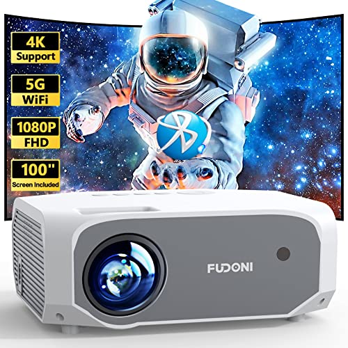 FUDONI Projector with 5G WiFi and Bluetooth, 12000L Outdoor Movie Projector Native 1080P 4k Supported, Portable Projector with Screen, Home Theater Projector for iOS/Android/TV Stick/Laptop/HDMI/USB