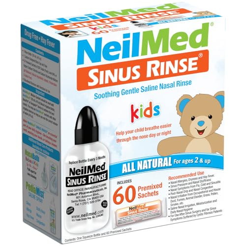 Neilmed's Sinus Rinse, Pediatric, Complete Saline Nasal Rinse Kit 60 Premixed Packets