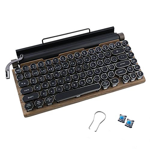 JOMKIZ Retro Typewriter Style Mechanical Gaming Keyboard Blue Switch, 83 Keys Adjustable Brightness Mechanical Wired for PC, Tablet, for iOS, Android Phones