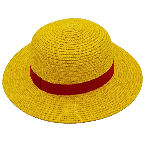 Straw Hat Madelin Hat Monkey D Lufy Cos Performance Props Costume Party Yellow Strawhats with String Beach Hats Japanese Pirate Anime Fans Men Women Youth Kids Halloween Gifts Decorations