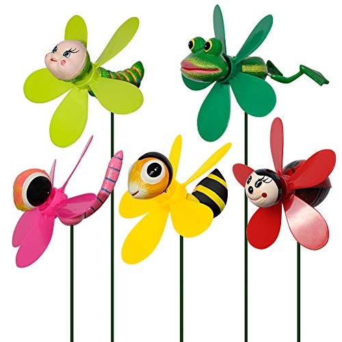 Garden Decor Pinwheels, 5-Pack Colorful 3D Lovely Insect Whirligigs Wind Spinners Outdoor Pinwheels for Yard and Garden Pinwheels Wind Spinners for Yard Garden Lawn Decorations (5PCS Mix Set)