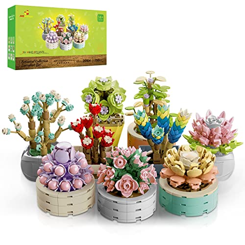 JMBricklayer Succulent Flowers Botanical Collection Building Set, Plants Office Home Decor Succulents Bonsai Building Toys, Creative Building Project for Adults, Gifts for Girls Women(750 Pieces)