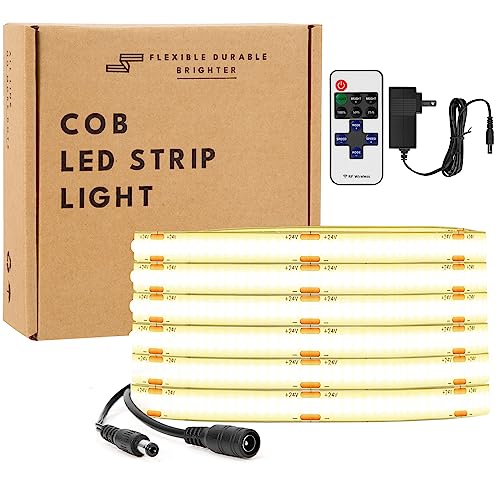 Starstrips COB LED Strip Light Natural Daylight Tunable 1600LEDs 16.4ft/5m Dimmable 4000K 24V LED Tape Lights with ETL-Listed Power Supply for Cabinet Bedroom Kitchen TV Mirror DIY Lighting(ST4085)