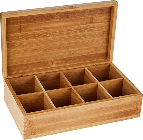 Lipper International Bamboo Wood Tea Box with 8 Compartments, 12-3/8' x 7-3/8' x 3-3/5'