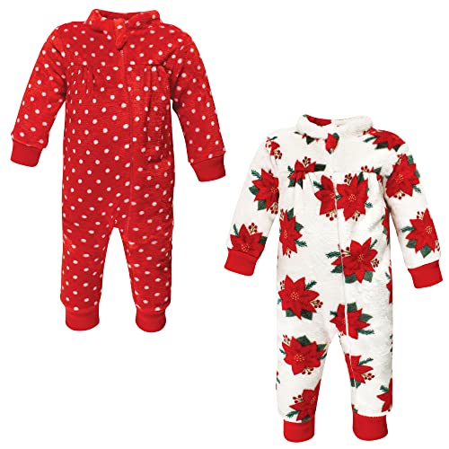 Hudson Baby Unisex Baby Plush Jumpsuits, Poinsettia, 6-9 Months