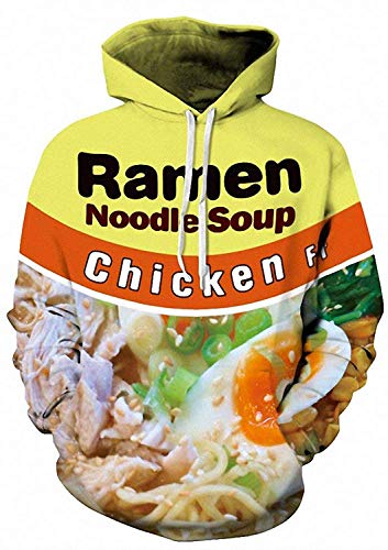 Keasmto 3D Ramen Chicken Noodle Soup Hoodies Sweatshirts for Men Women Cotton Cute Large