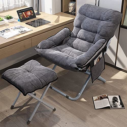 Yfybed Lazy Chair with Ottoman, Foldable Modern Lounge Chair with Footrest & Armrest, Reclining Leisure Sofa Armchair Cozy Reading Chair for Bedroom/Office/Hosting/Living Room/Dorm Rooms/Garden, Grey