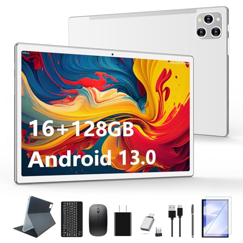 2024 Newest Tablet Android 13 Tablets 10 Inch, Tablet 128GB ROM+16GB RAM (8+8 Virtual), 2 In 1 Tablet with keyboard, Powerful Octa-Core+13MP Camera, 1TB TF Expandable, FHD IPS Display WiFi Tablet PC