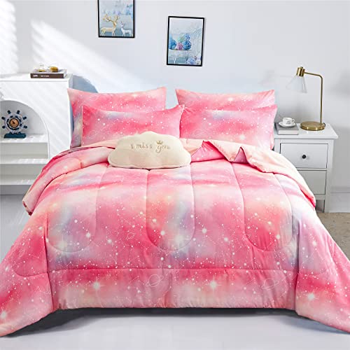 KAKKI Pink Galaxy Queen Comforter Set, 3-Piece, 88'x88'