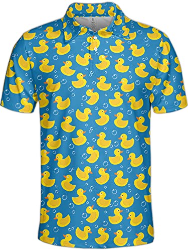 HIVICHI Golf Shirts for Men Funny Golf Shirts for Men Hawaiian Polo Shirts for Men Golf Gift Duck Golf Shirt Crazy Golf Shirt