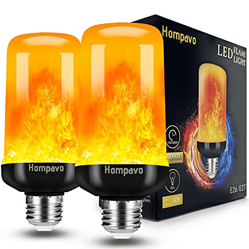 Hompavo 【Upgraded】 LED Flame Light Bulbs Christmas Decorations, 4 Modes Flickering Light Bulbs with Upside Down Effect, E26/E27 Flame Bulb for Halloween Party Home Indoor & Outdoor (2 Pack)