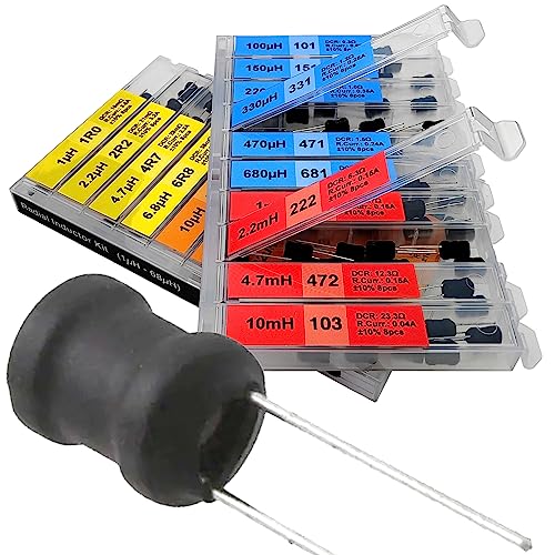 EEEEE 20 Values 160 Pcs Inductor Kit 1uH to 10 mH DIP Radial Power Choke Inductors Assortment Kit Copper Coil Rated Current DC Resistance Individual Compartment