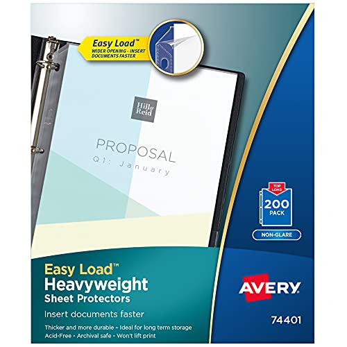 Avery Heavyweight Non-Glare Sheet Protectors, 8.5' x 11', Acid-Free, Archival Safe, Easy Load, 200ct (74401)