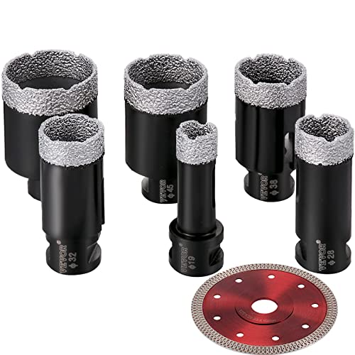 VEVOR 6PCS Diamond Drill Bits 3/4',1-1/8',1-1/4',1-1/2',1-3',2' Tile Diamond Hole Saw Kit Vacuum Brazed Diamond Drill Bit 0.59in Segment Tile Hole Saw w Storage Case for Tile Ceramic Porcelain Marble