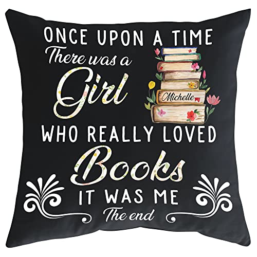 Hyturtle Personalized Book Throw Pillow (Insert Included) Gifts for Girl Book Lover Reading Club Librarian on Birthday Valentines - Funny Book Lover Gifts - Custom Name Couch Cushion Decor Pillow