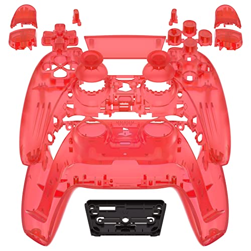 eXtremeRate Full Set Housing Shell with Buttons Touchpad Cover, Clear Red Custom Replacement Decorative Trim Shell Front Back Plates Compatible with ps5 Controller - Controller NOT Included