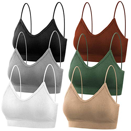 selizo Padded Bralettes for Women, 6 Pcs Sports Bras for Women Pack, V Neck Cami Bando Bra for Women Girls, M-L