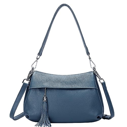 Over Earth Genuine Leather Handbags for Women Crossbody Bag Ladies Shoulder Hobo Purse Small(O111-2E Indigo Blue)