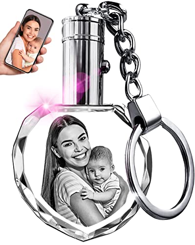 ArtPix 3D Crystal Photo Keychain Heart, Custom Christmas Gift for Mom