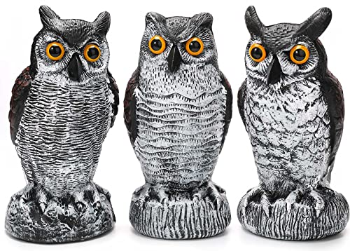 Ezoon 3 Pack Owl Decoy to Scare Birds Away, Fake Owl Scarecrows, Pigeon Deterrent, Plastic Owl Statue for Outdoor Garden Yard