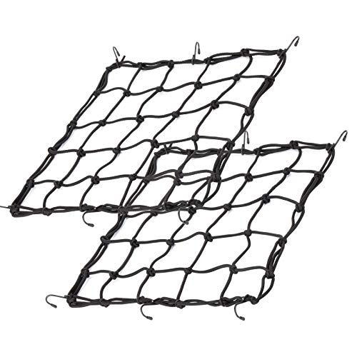 15.7'x15.7' 2Pack Bungee Cargo net Motorcycle, Made of Latex Heavy Duty Bungee Net Stretches to 33'x33', Luggage Thicken Netting with3 x3 Small Mesh&6 Adjustable Metal Hooks for Motorcycle, Bike, ATV