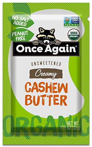 Once Again Organic Creamy Cashew Butter - 1.15oz Squeeze Packs, 10 Count - Unsweetened - USDA Organic, Gluten free Certified, Vegan, Kosher, Peanut Free