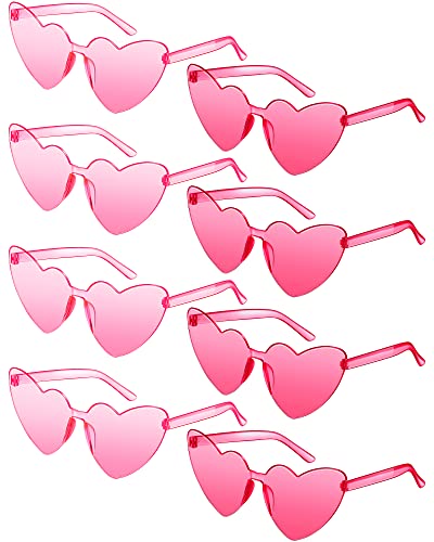 JDHXBMW 8Pack Heart Sunglasses for Women Rimless Pink Heart Shape Sunglasses Heart Glasses Pink Party Favors for Adult