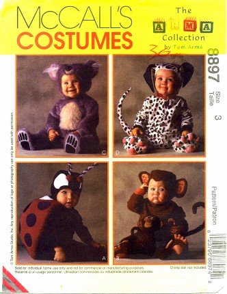 McCall's 8897 Sewing Pattern Tom Arma Lady Bug Monkey Koala Bear Dalmatian Costumes Size 3